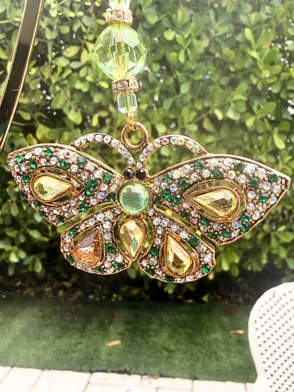 Vintage Bombay Bookmark Jeweled Butterfly Gold Green Amber Stones Jewels in Box